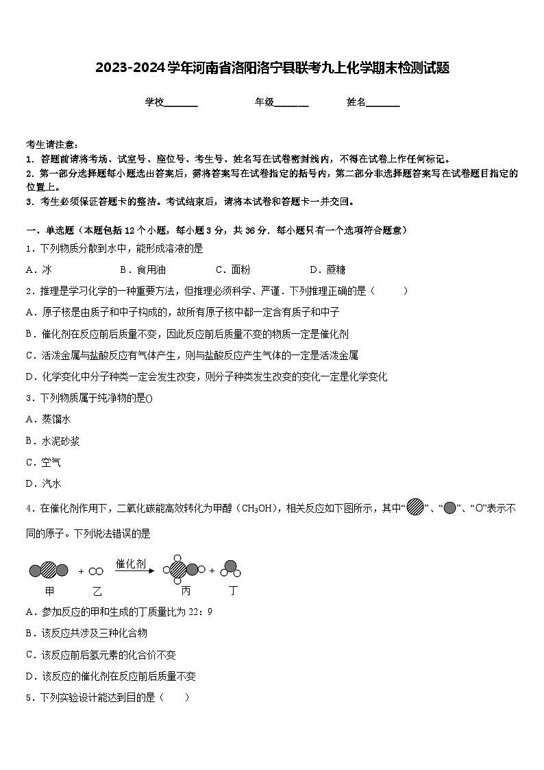 2023-2024学年河南省洛阳洛宁县联考九上化学期末检测试题含答案01