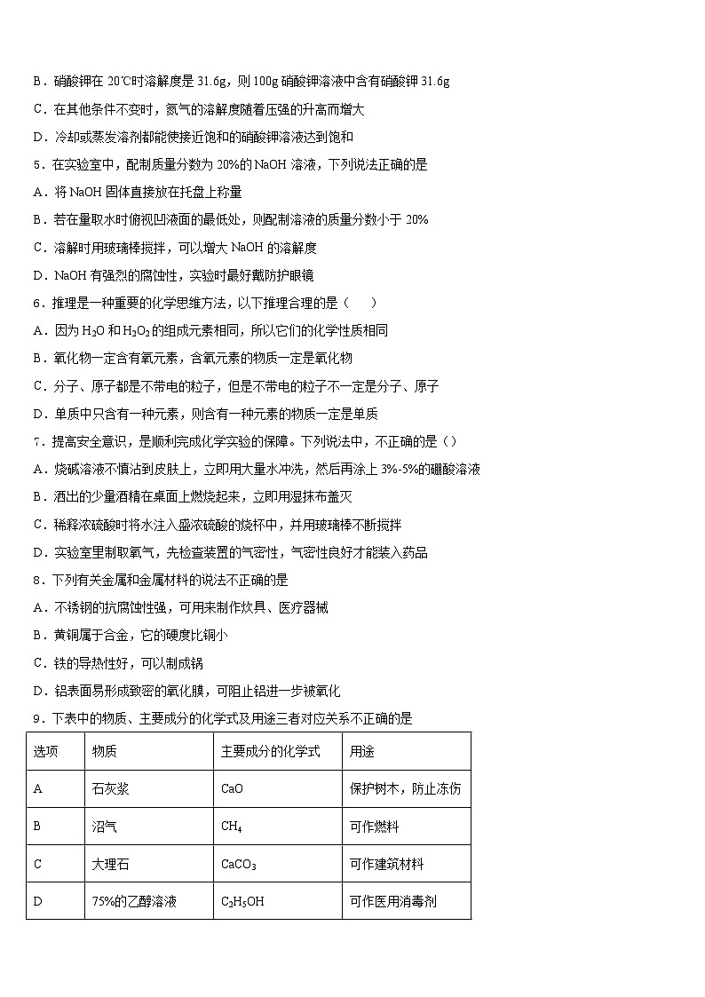 2023-2024学年浙江省杭州市滨江区部分学校九年级化学第一学期期末调研试题含答案第2页