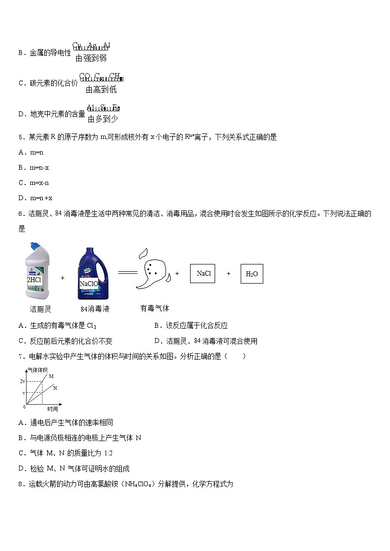 2023-2024学年浙江省宁波市慈溪市部分学校化学九上期末质量跟踪监视试题含答案02