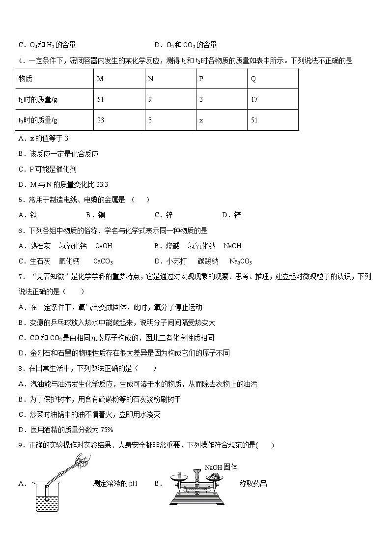 2023-2024学年浙江省绍兴市迪荡新区九年级化学第一学期期末考试试题含答案第2页