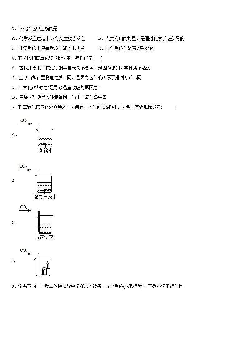 2023-2024学年浙江省绍兴县化学九年级第一学期期末质量跟踪监视试题含答案02