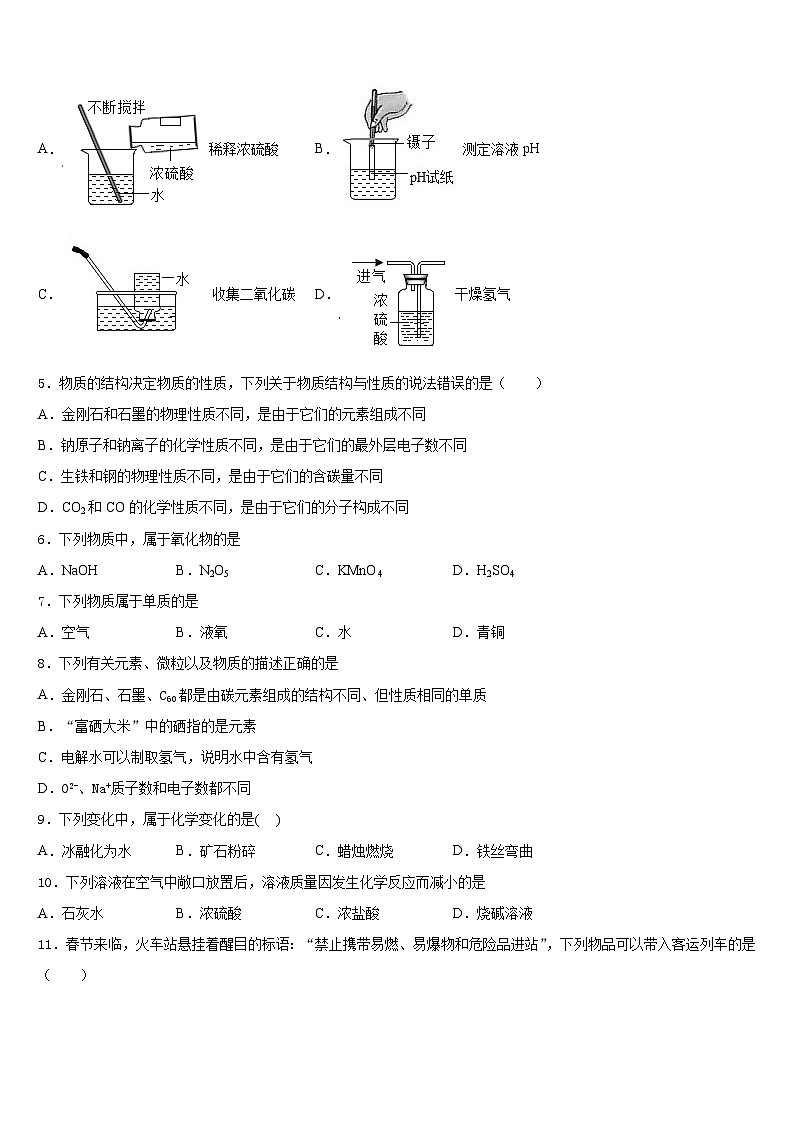 2023-2024学年湖北省黄冈市东坡中学化学九上期末统考模拟试题含答案02