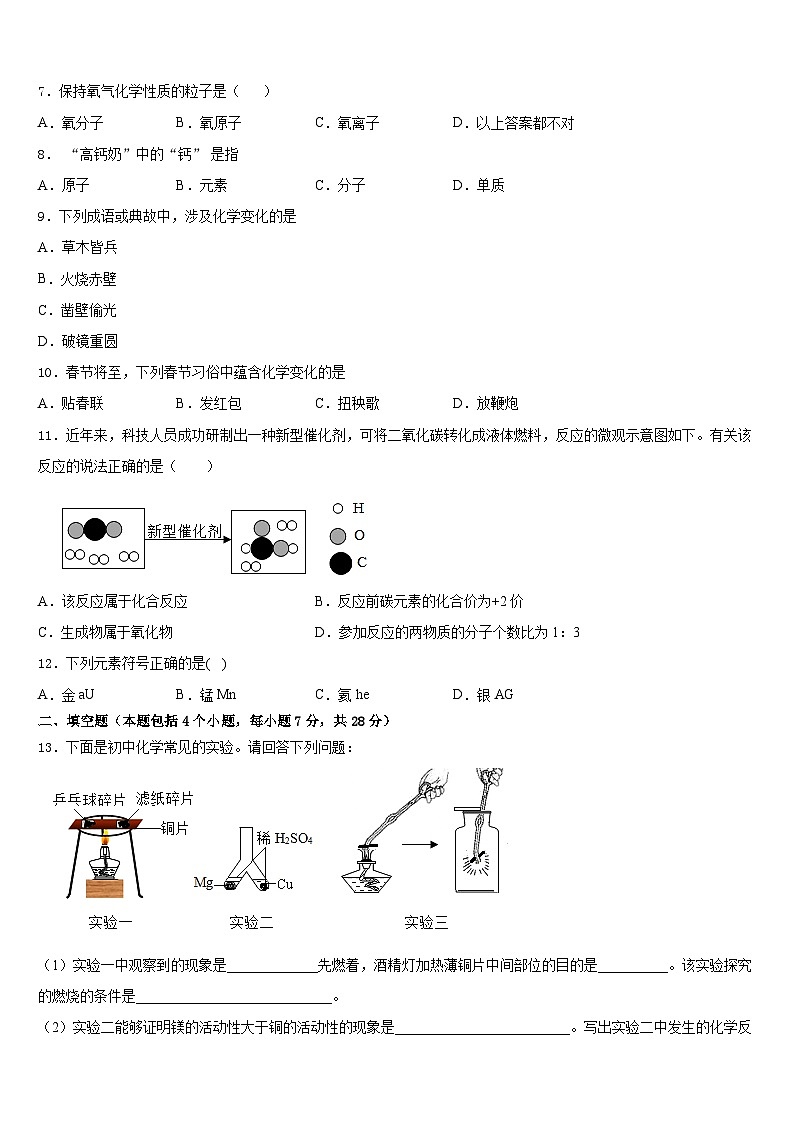 2023-2024学年湖北省黄冈市黄冈中学化学九年级第一学期期末统考试题含答案第3页