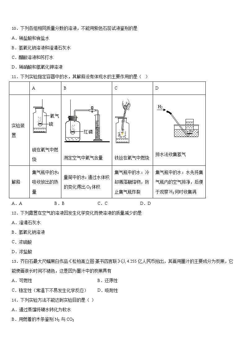 2023-2024学年湖北省黄石市富川中学九上化学期末达标检测试题含答案第3页