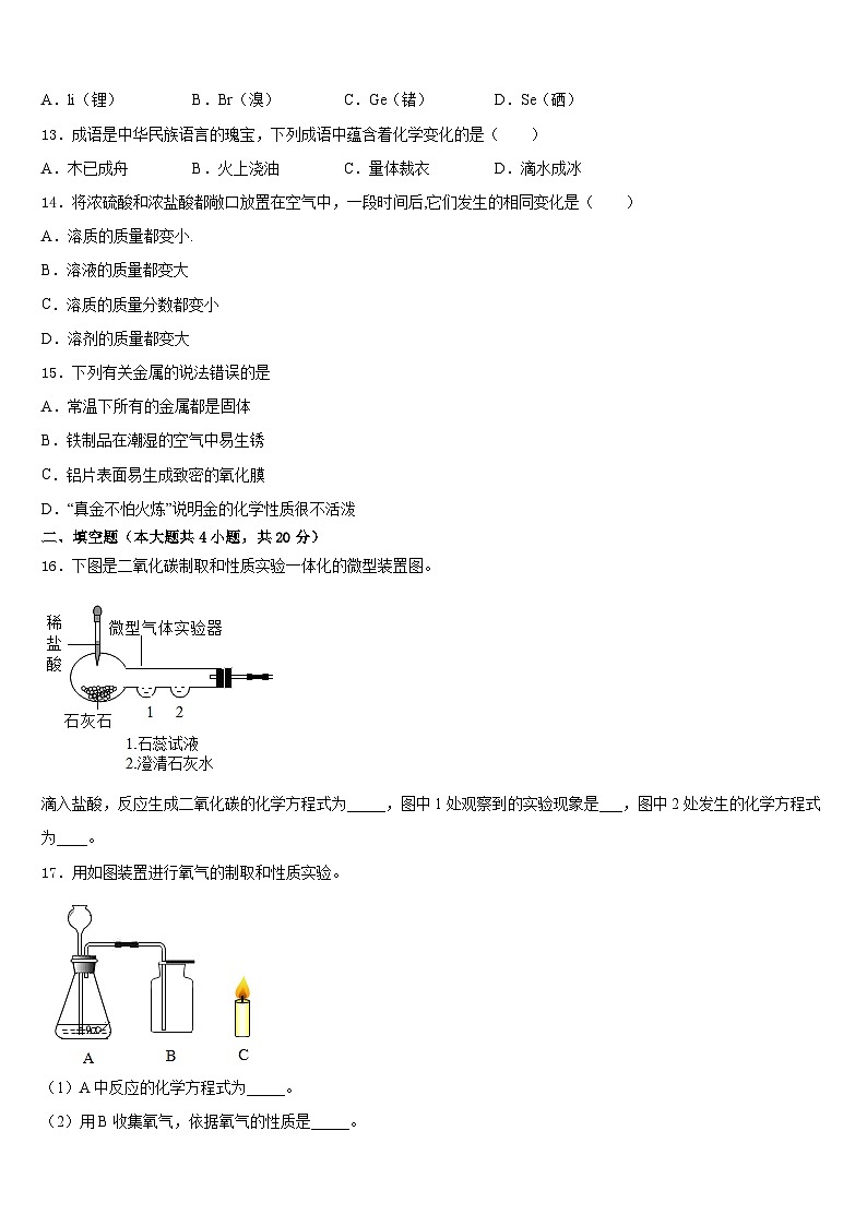 2023-2024学年湖北省黄石市江北中学九上化学期末达标检测试题含答案第3页