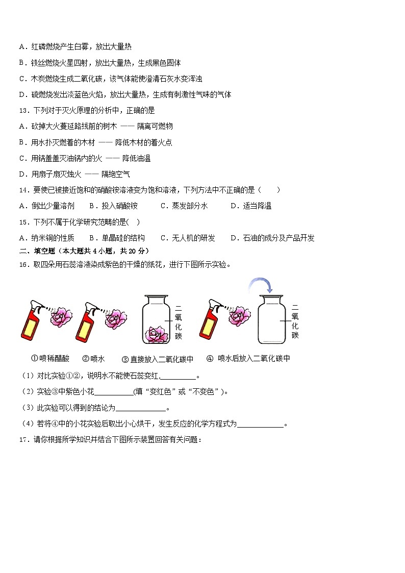 2023-2024学年湖北省随州市曾都区实验中学化学九年级第一学期期末教学质量检测试题含答案第3页