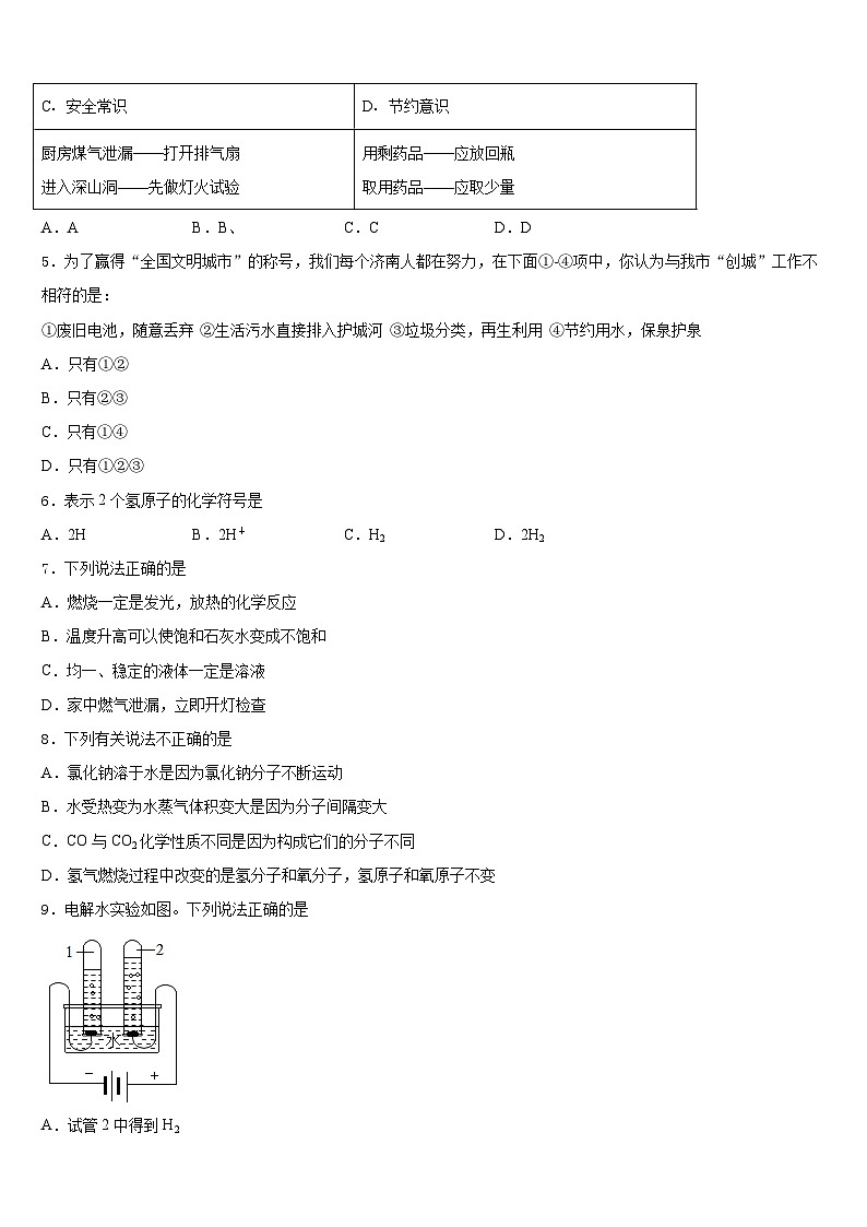 2023-2024学年湖南省株洲市九上化学期末统考试题含答案第2页
