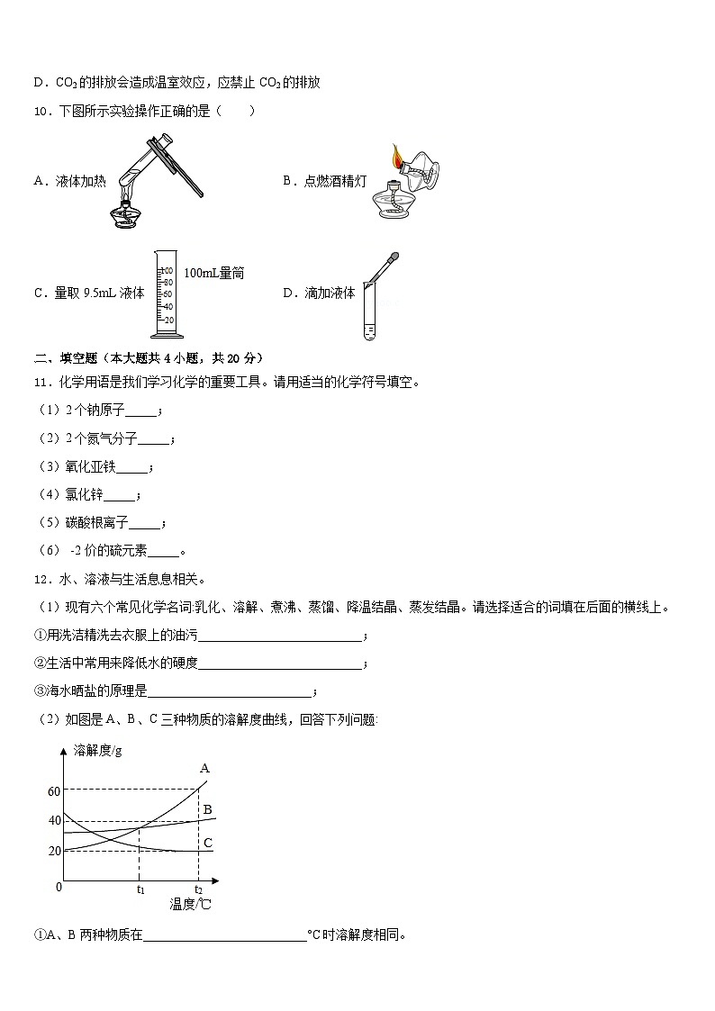 2023-2024学年湖南省衡阳县化学九年级第一学期期末经典试题含答案第3页