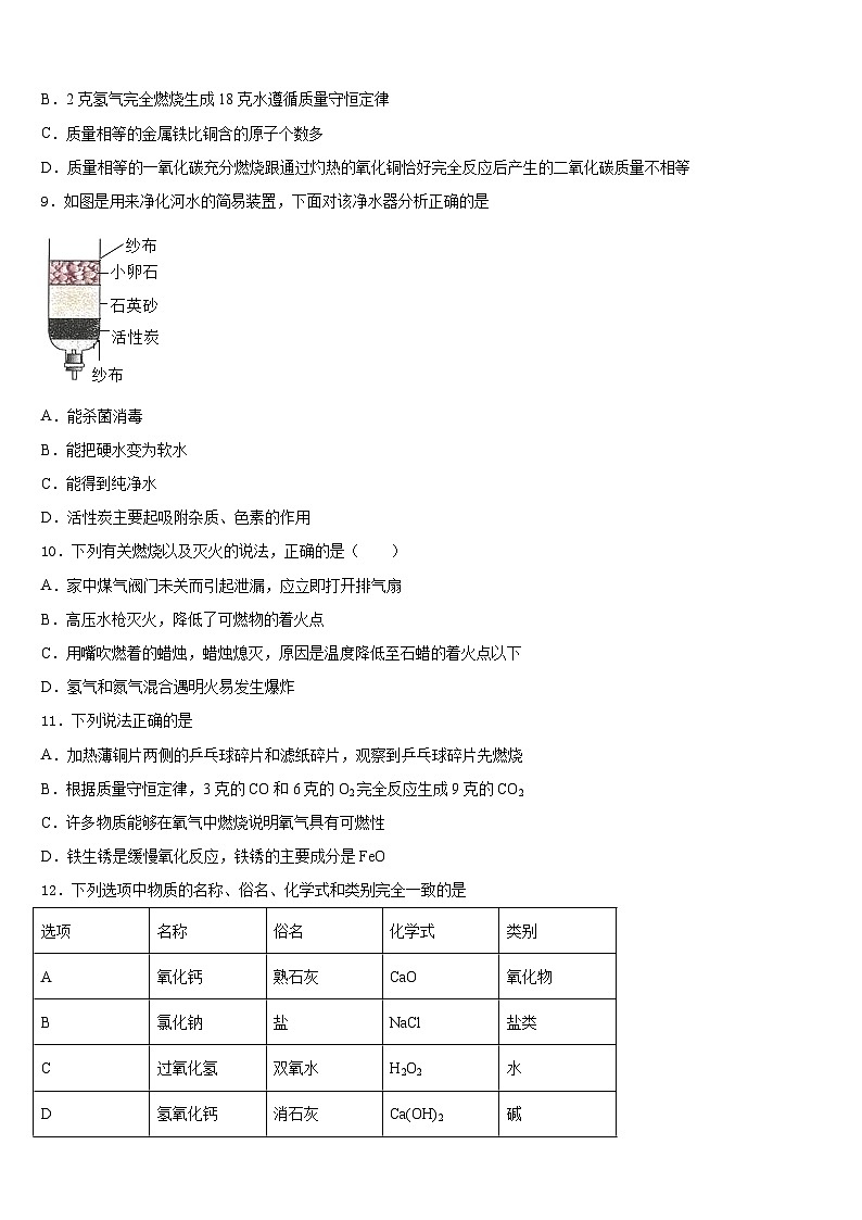2023-2024学年湖南省长沙市长郡教育集团九年级化学第一学期期末达标检测模拟试题含答案第3页