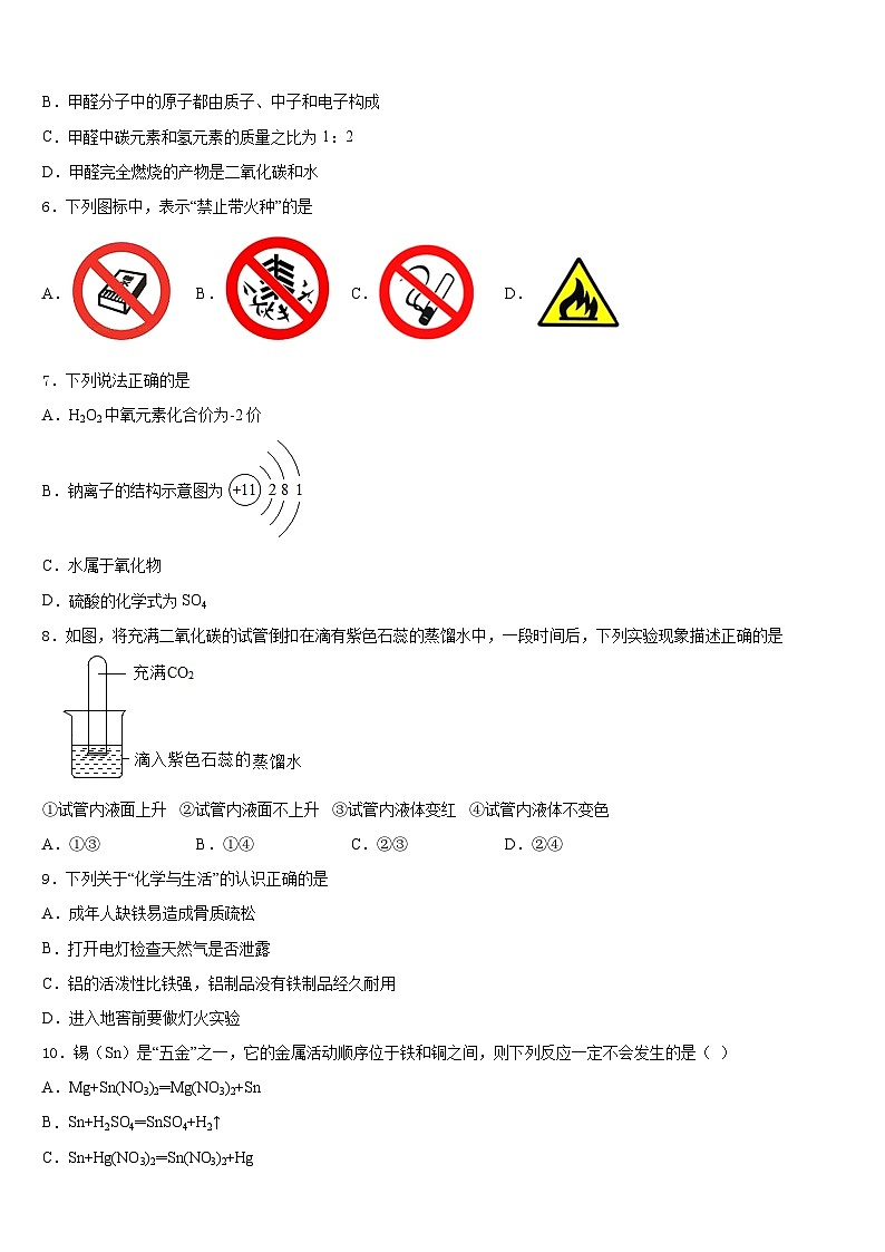 2023-2024学年湖南省长沙市雅礼实验中学九年级化学第一学期期末学业质量监测模拟试题含答案02