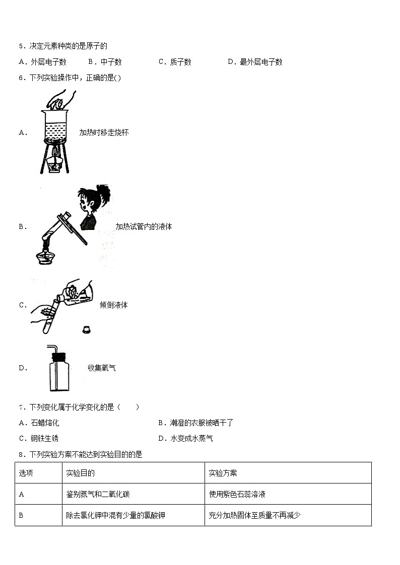 2023-2024学年湖州市重点中学化学九上期末监测模拟试题含答案第2页