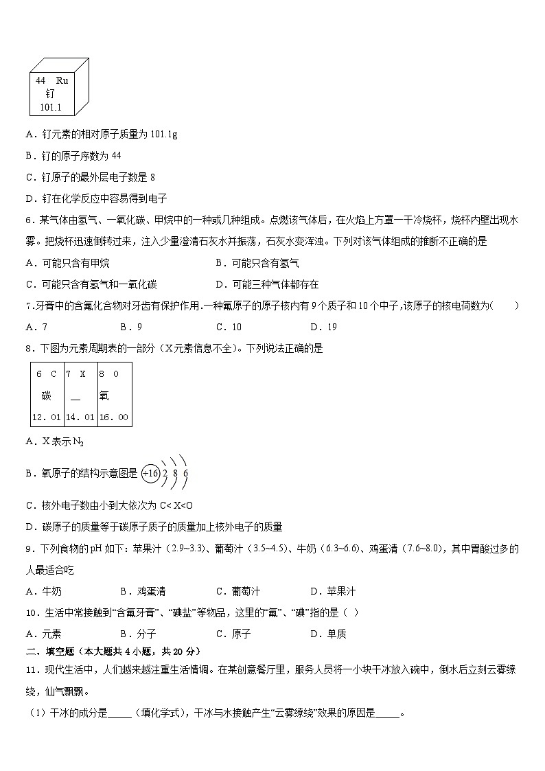 2023-2024学年福建厦门九上化学期末检测试题含答案02