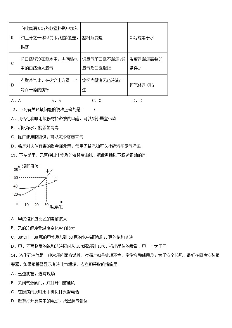 2023-2024学年石嘴山市重点中学九年级化学第一学期期末质量跟踪监视试题含答案03