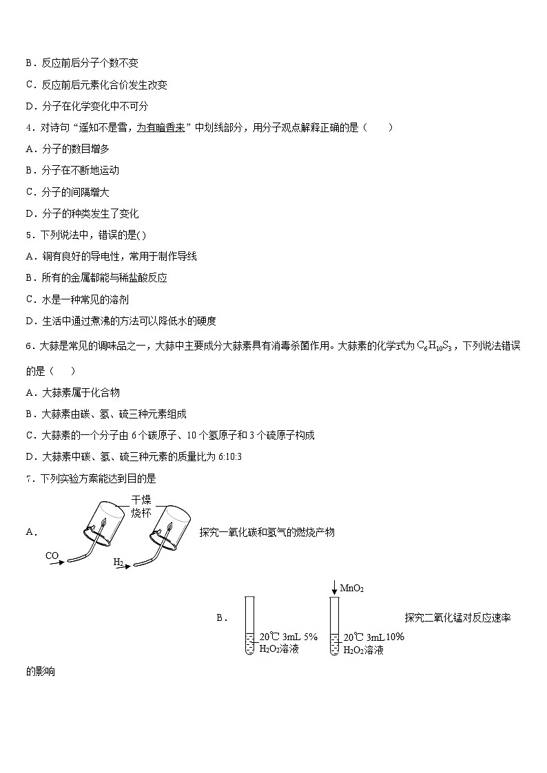 2023-2024学年甘肃省武威第五中学九上化学期末统考模拟试题含答案02