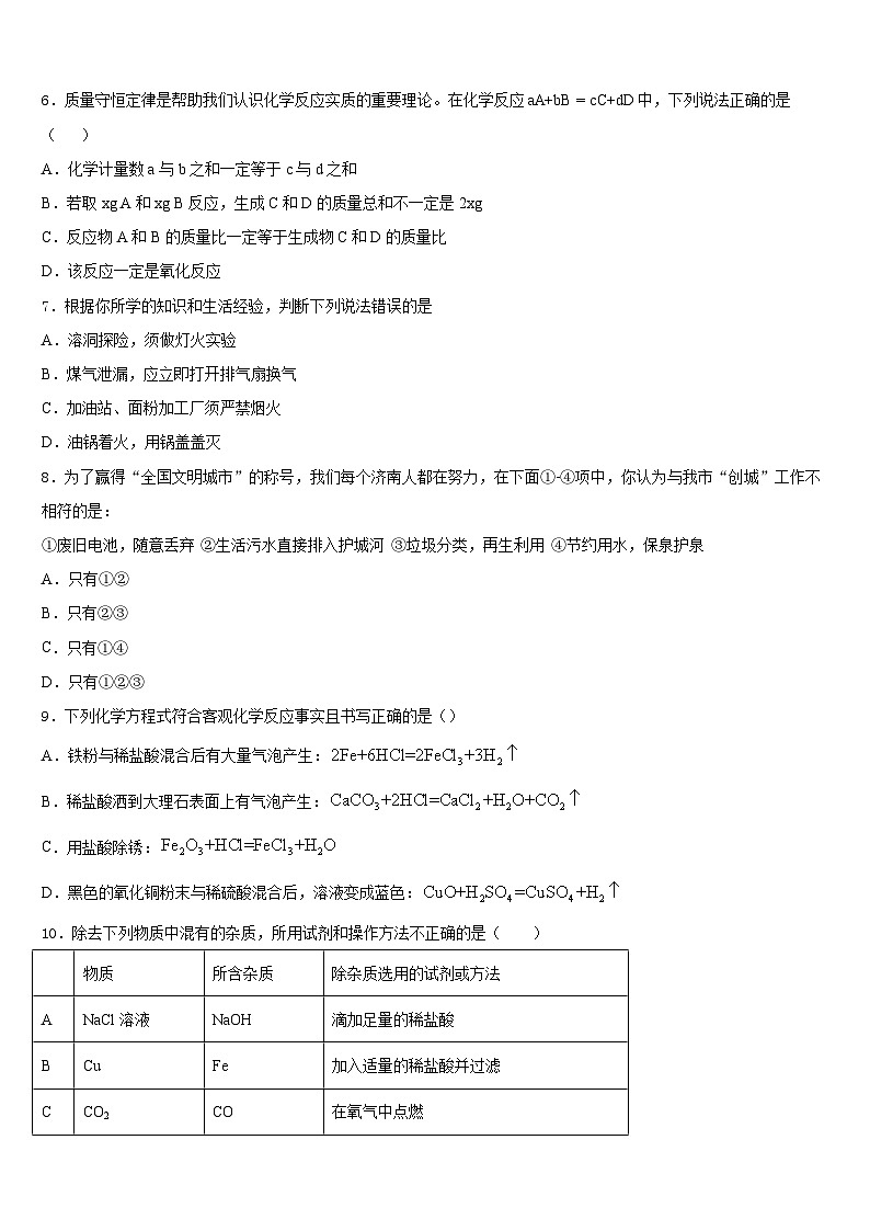 2023-2024学年眉山市重点中学化学九年级第一学期期末经典试题含答案第2页
