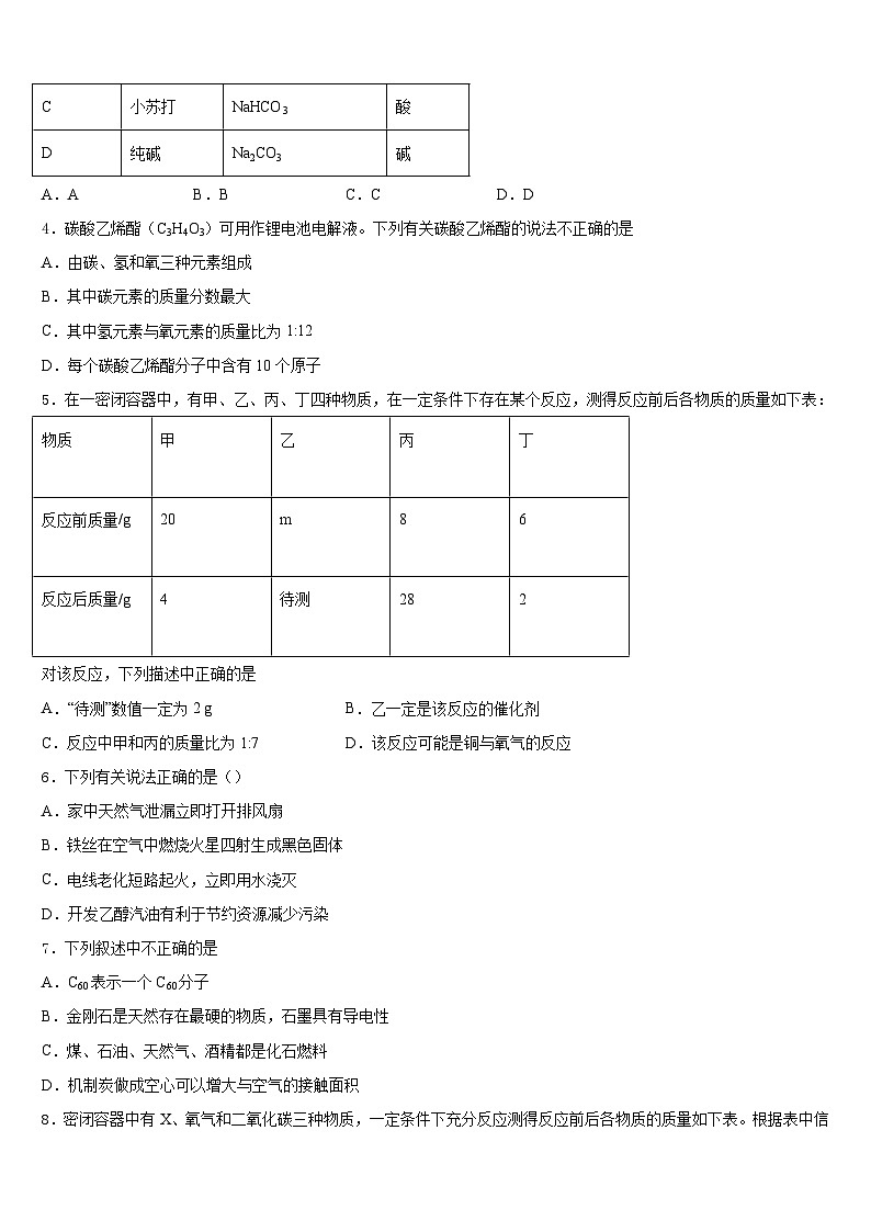 2023-2024学年甘肃省陇南市第五中学化学九上期末达标检测试题含答案02