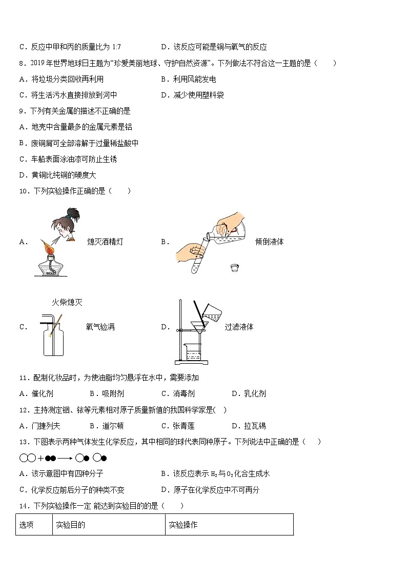 2023-2024学年甘肃省武威市民勤六中学化学九上期末监测试题含答案03