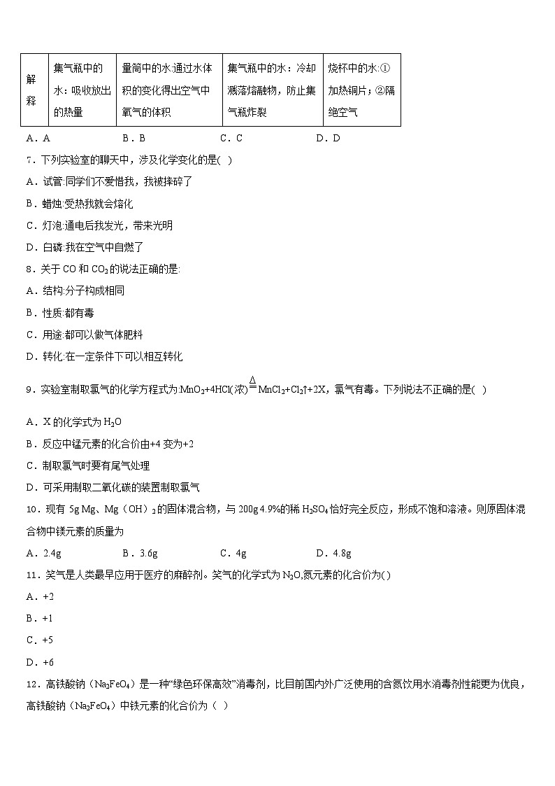 2023-2024学年福建省福州市第十九中学化学九上期末综合测试试题含答案第3页