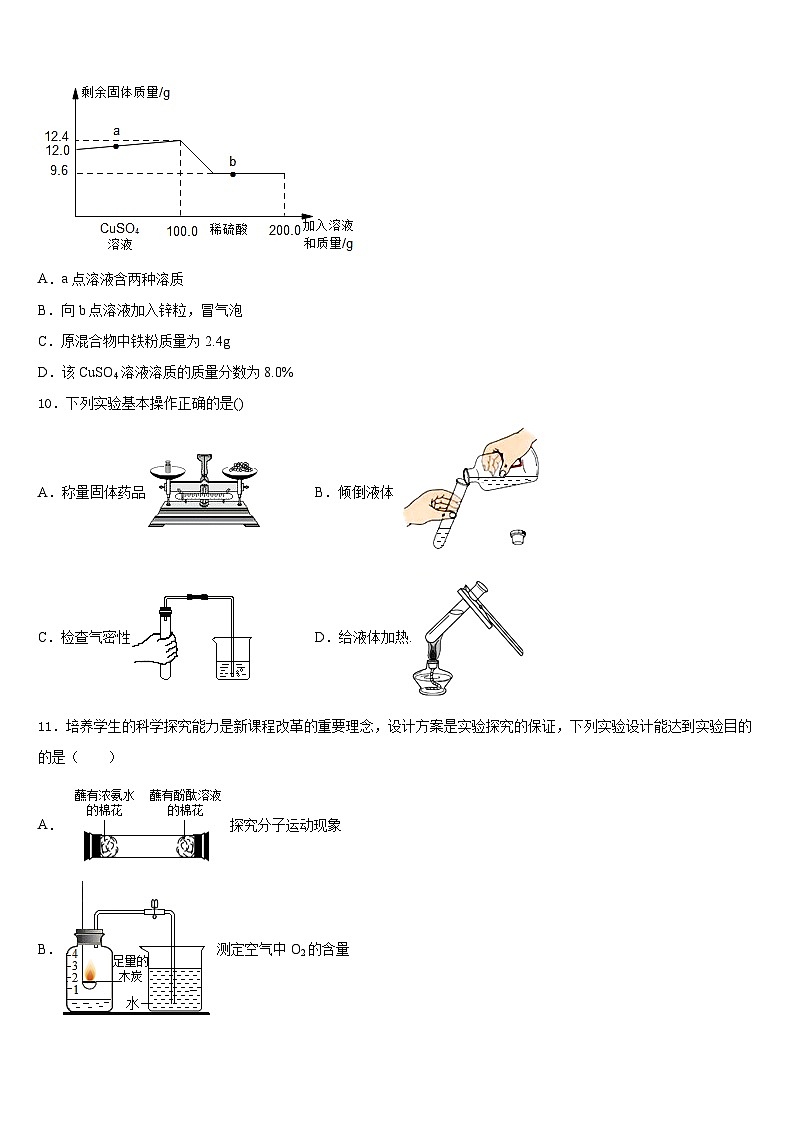 2023-2024学年福建省厦门市海沧区鳌冠学校化学九年级第一学期期末统考试题含答案第3页