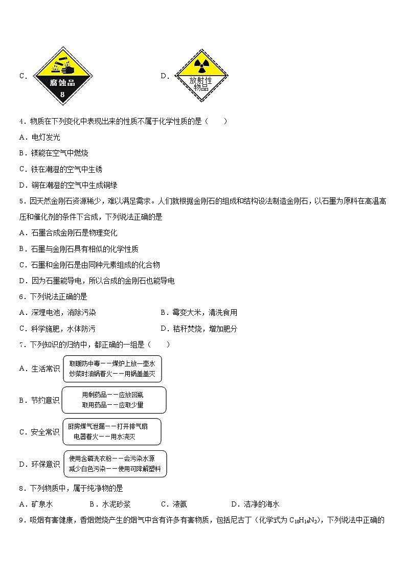 2023-2024学年福建省夏门市金鸡亭中学九上化学期末学业质量监测模拟试题含答案02