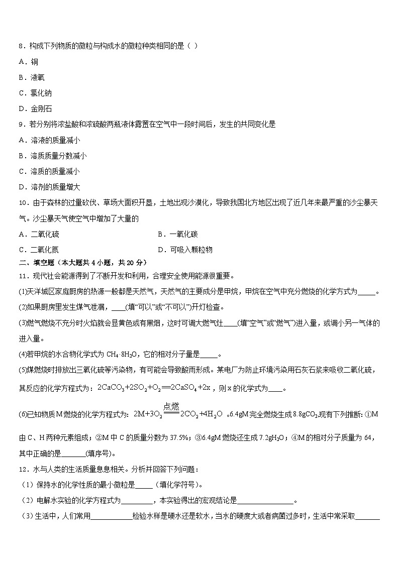 2023-2024学年福建省龙岩市第一中学化学九年级第一学期期末达标测试试题含答案第3页