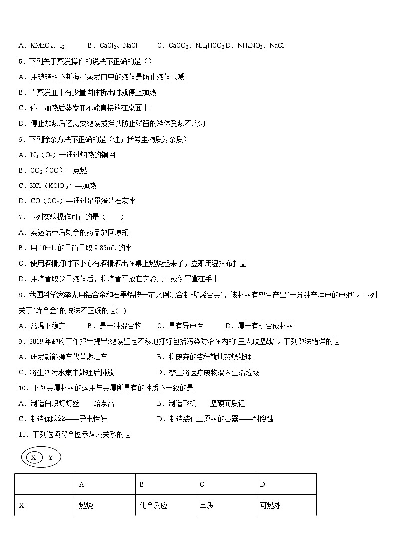 2023-2024学年西安市东仪中学化学九上期末考试模拟试题含答案第2页