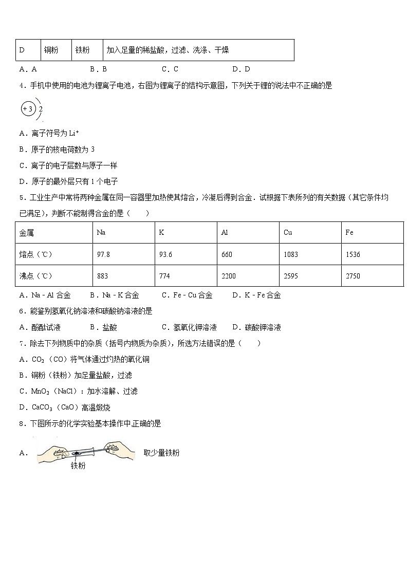2023-2024学年苏州市工业园区斜塘学校九年级化学第一学期期末调研试题含答案02
