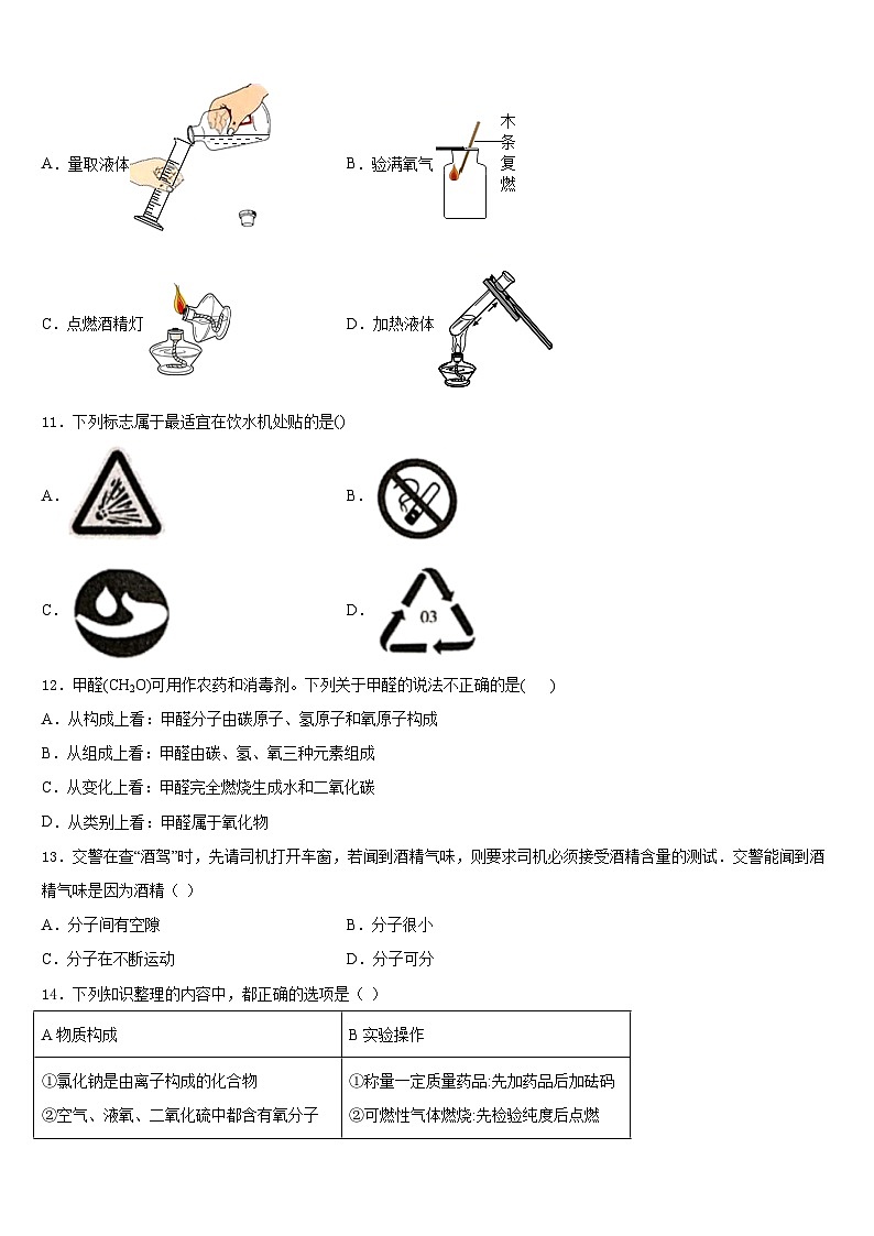 2023-2024学年辽宁省沈阳市大东区化学九上期末质量检测试题含答案03