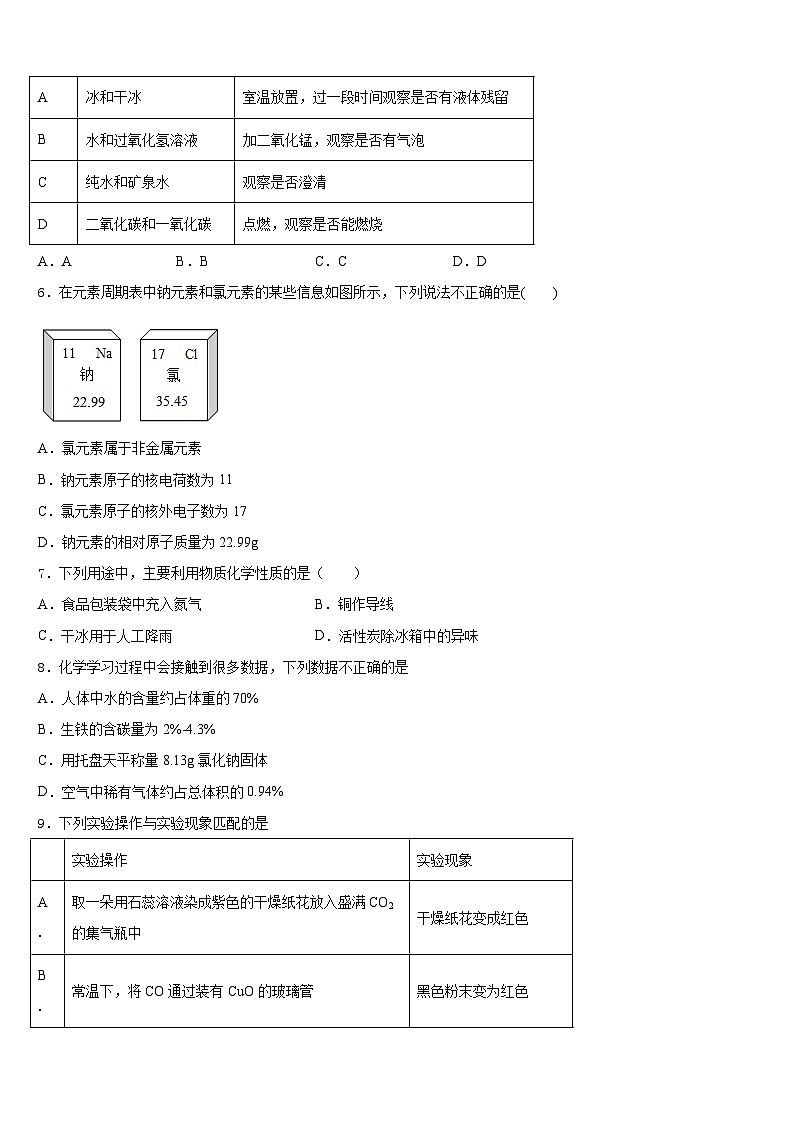2023-2024学年陕西师范大附属中学九年级化学第一学期期末联考模拟试题含答案02