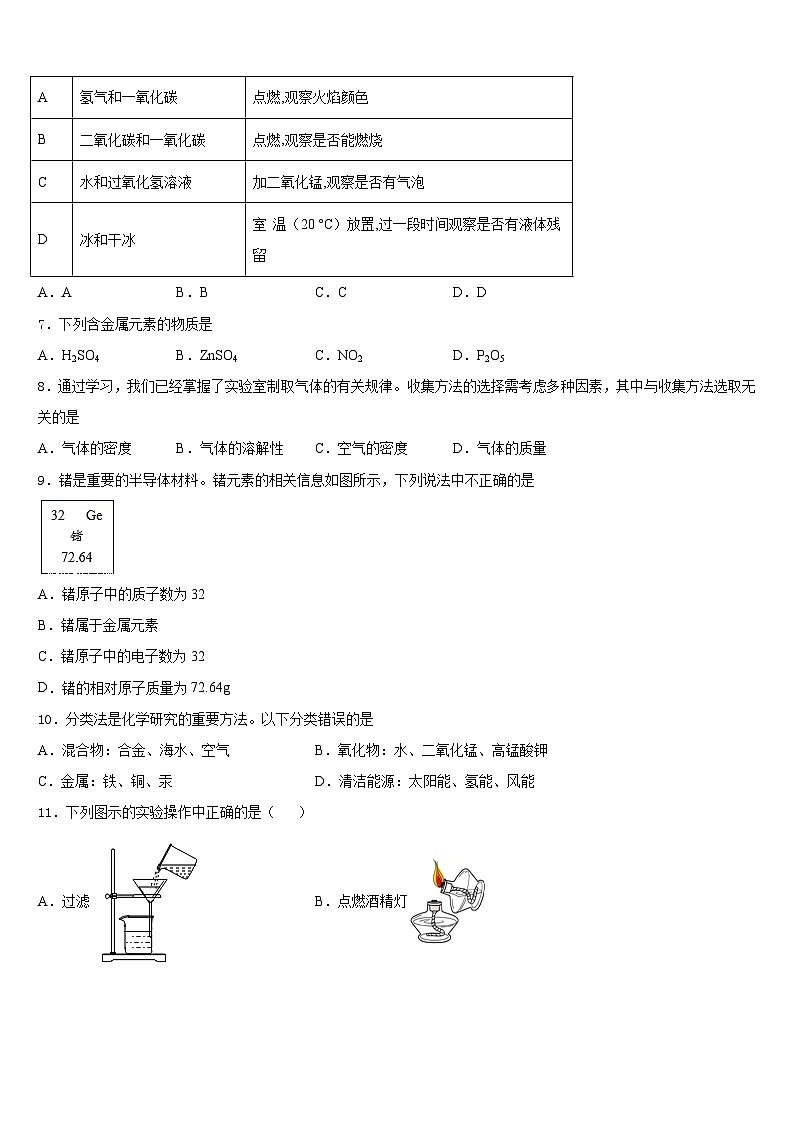 2023-2024学年长春市第七十二中学化学九年级第一学期期末质量跟踪监视模拟试题含答案02