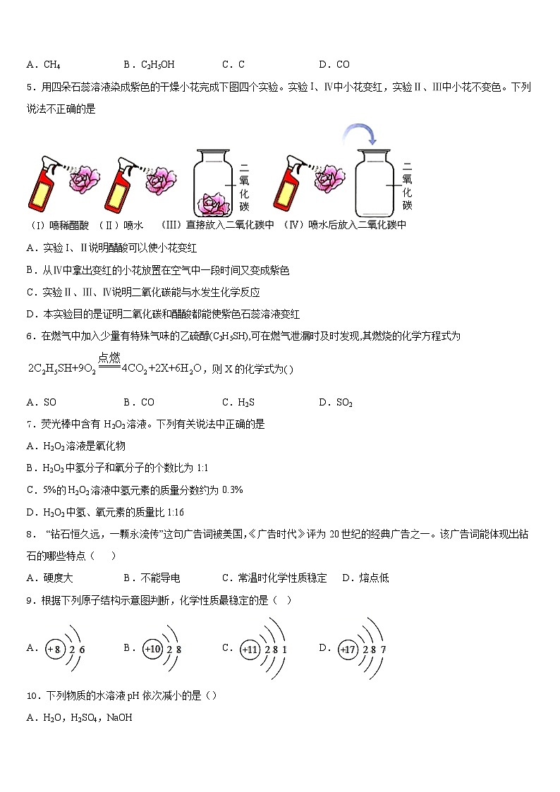 2023-2024学年重庆合川区凉亭中学化学九上期末监测试题含答案02