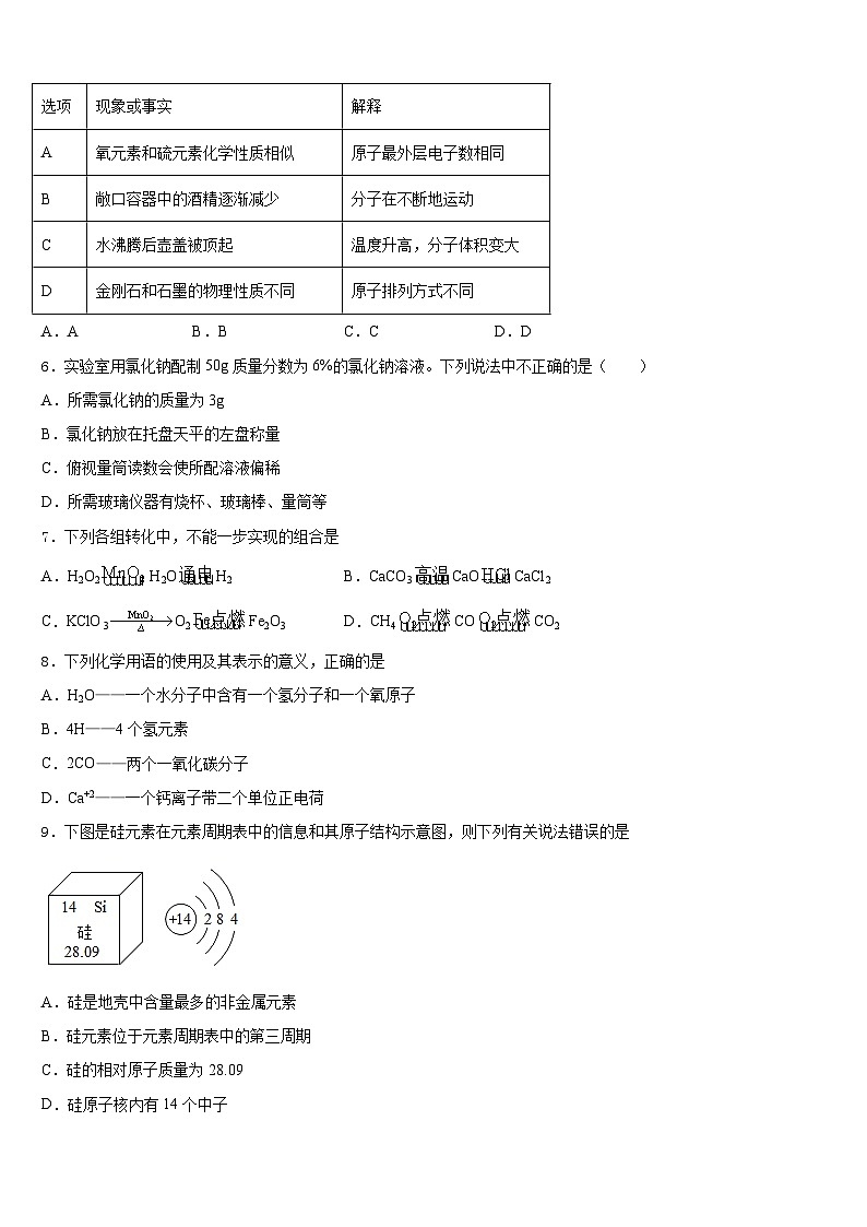 2023-2024学年重庆市巫溪县九上化学期末质量检测试题含答案02
