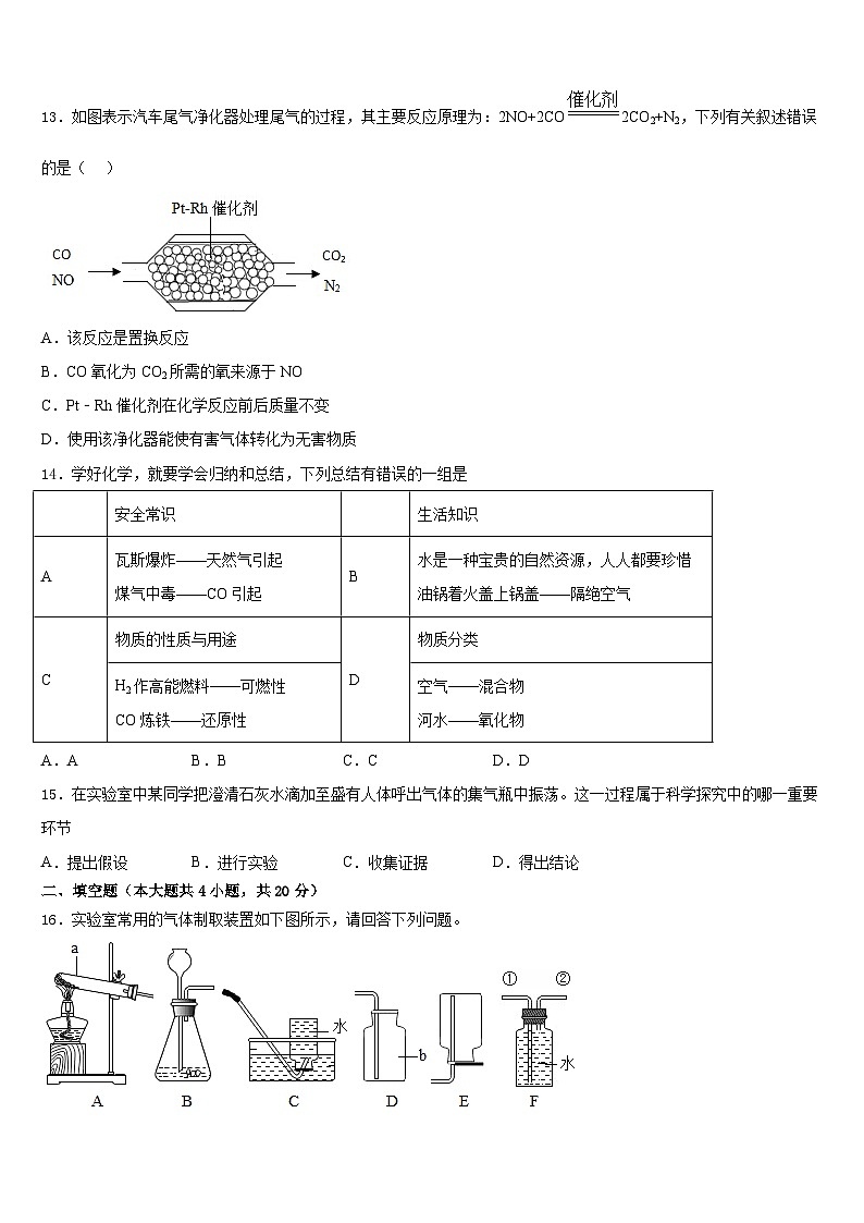 2023-2024学年重庆市重点中学化学九上期末综合测试模拟试题含答案03