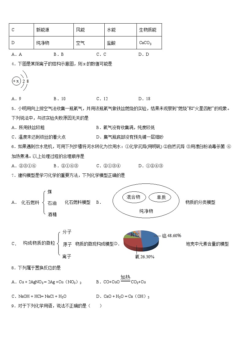内蒙古乌海市第四中学2023-2024学年化学九年级第一学期期末统考试题含答案第2页