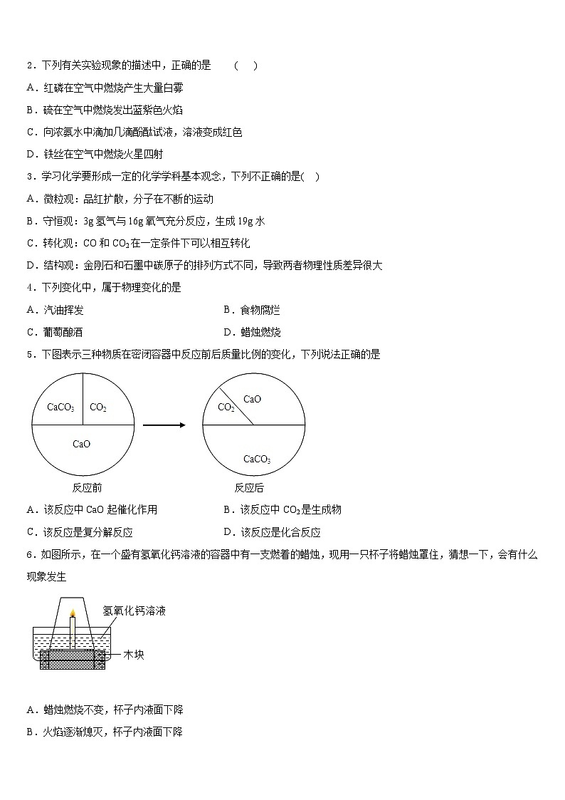 北京市月坛中学2023-2024学年九年级化学第一学期期末达标检测模拟试题含答案02