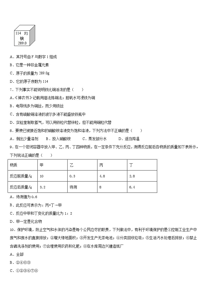 哈尔滨市平房区2023-2024学年化学九上期末学业质量监测试题含答案02