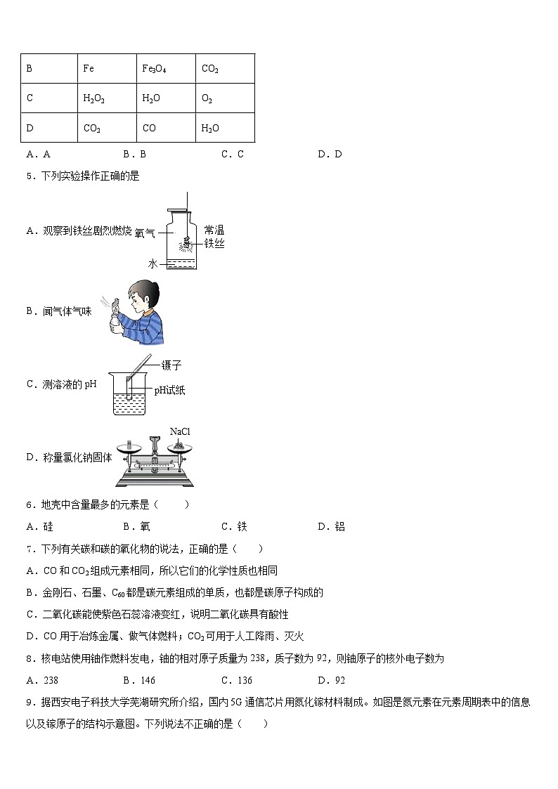 四川省南充市顺庆区2023-2024学年九上化学期末调研模拟试题含答案02