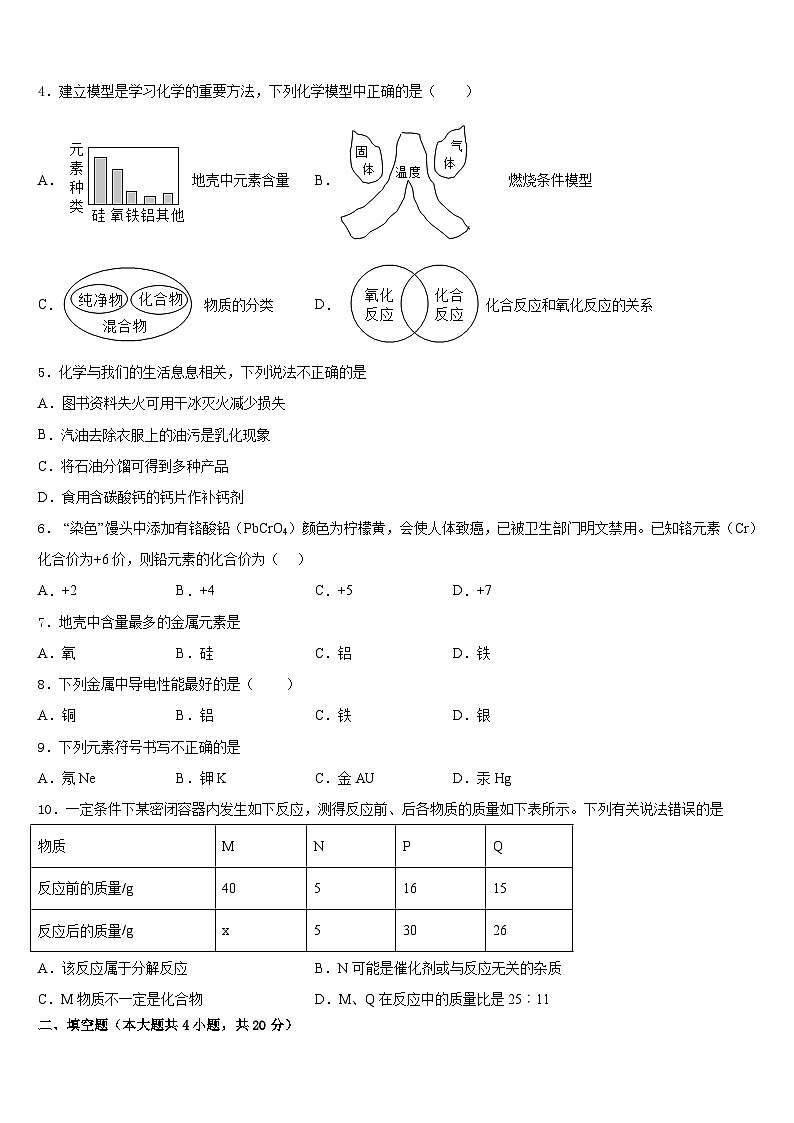 四川省内江市球溪中学2023-2024学年化学九年级第一学期期末经典模拟试题含答案第2页