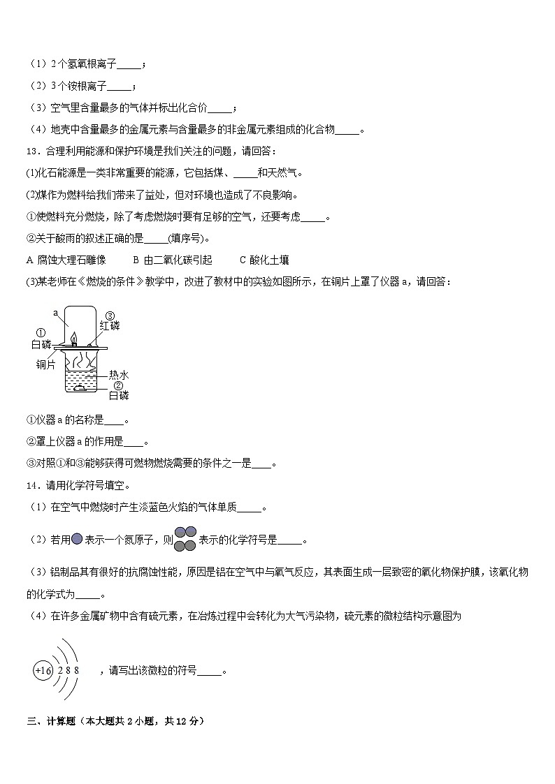 四川省岳池县2023-2024学年化学九年级第一学期期末教学质量检测模拟试题含答案第3页