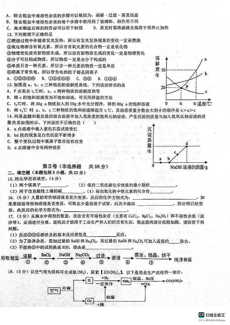 山东省滕州市滕南中学2023-2024学年九年级上学期期末模拟质量检测化学试题02