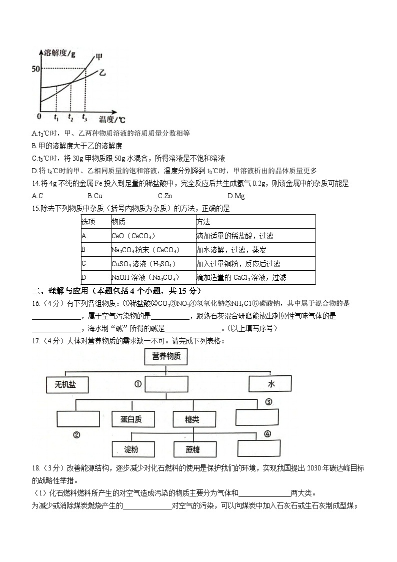 山东省淄博市桓台县2023-2024学年九年级上学期1月期末化学试题03