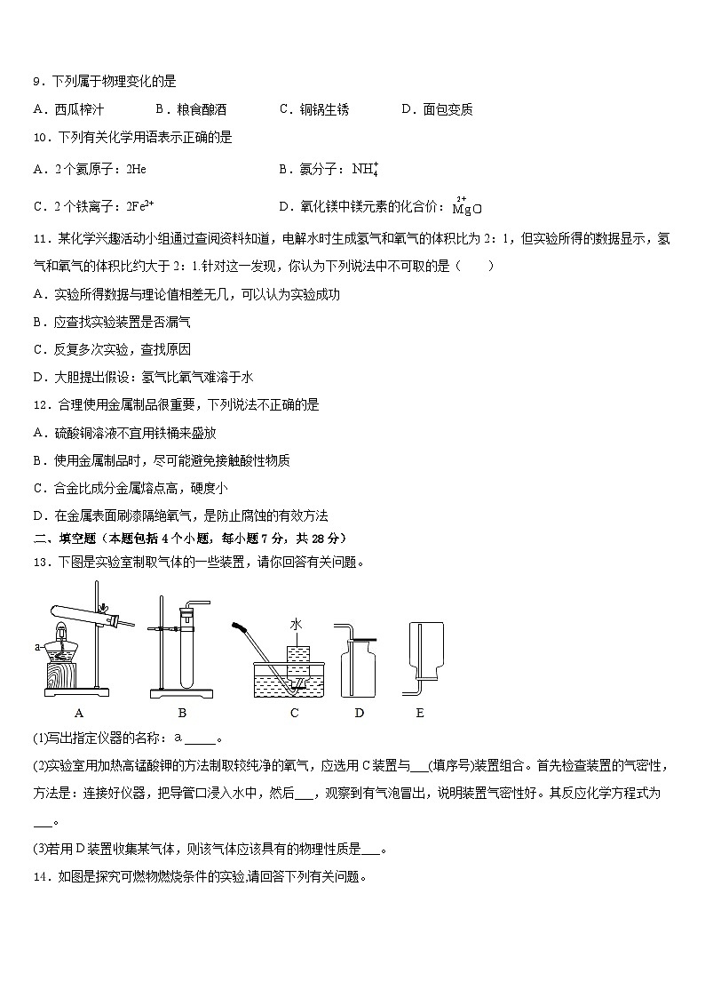 四川省成都高新区四校联考2023-2024学年化学九年级第一学期期末监测模拟试题含答案第3页