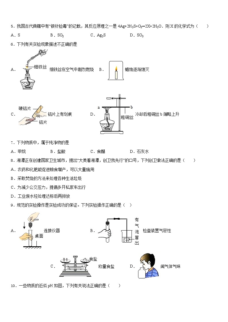 四川省成都七中育才学校2023-2024学年化学九上期末调研试题含答案02
