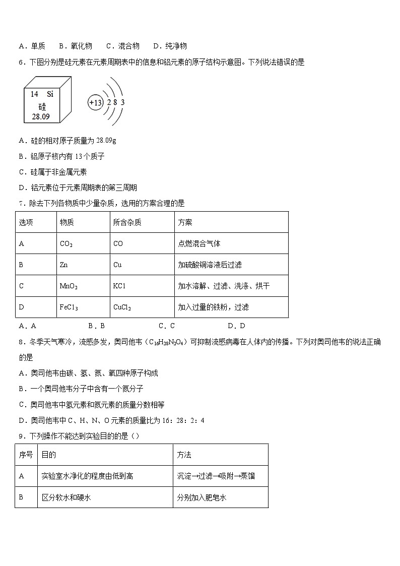 四川省成都市2023-2024学年化学九年级第一学期期末达标检测模拟试题含答案第2页