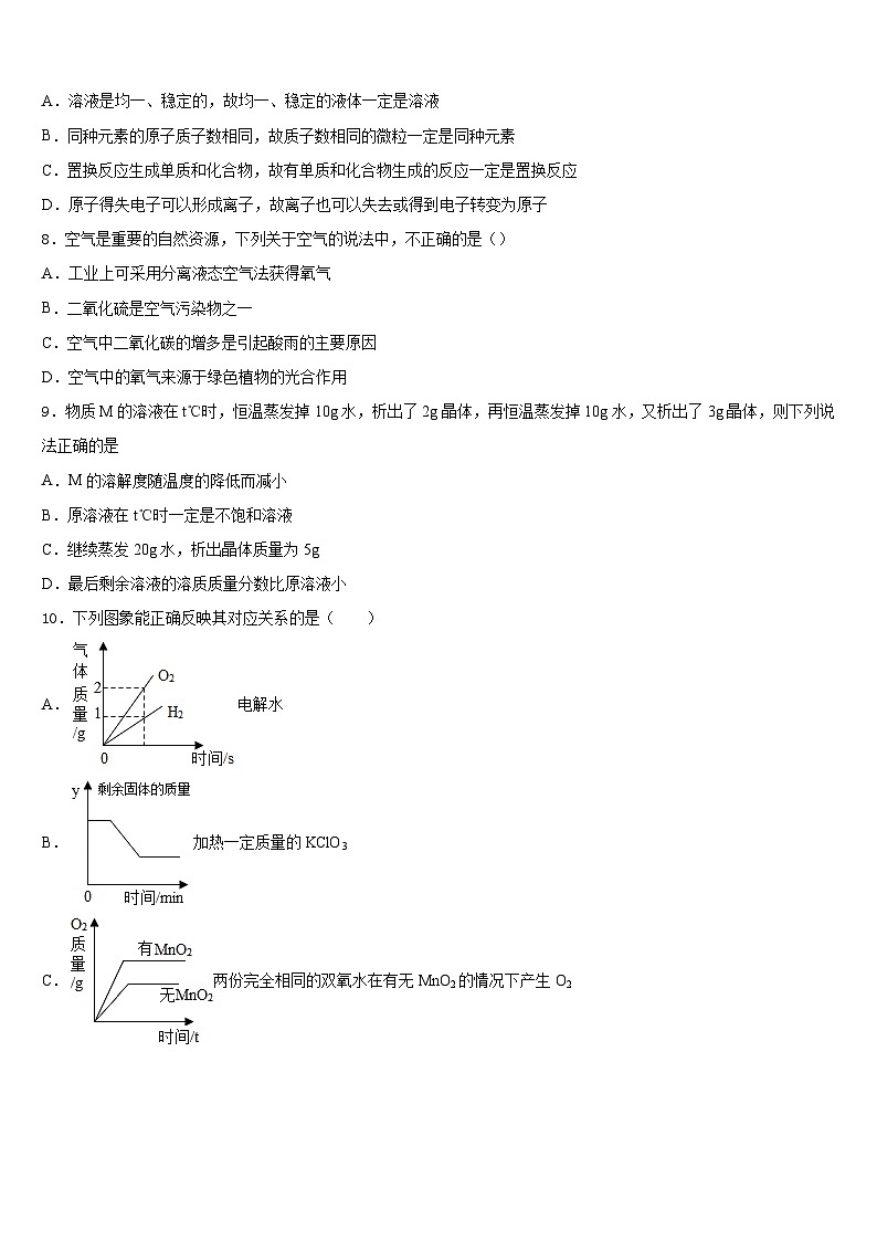 城郊中学2023-2024学年化学九年级第一学期期末统考模拟试题含答案03