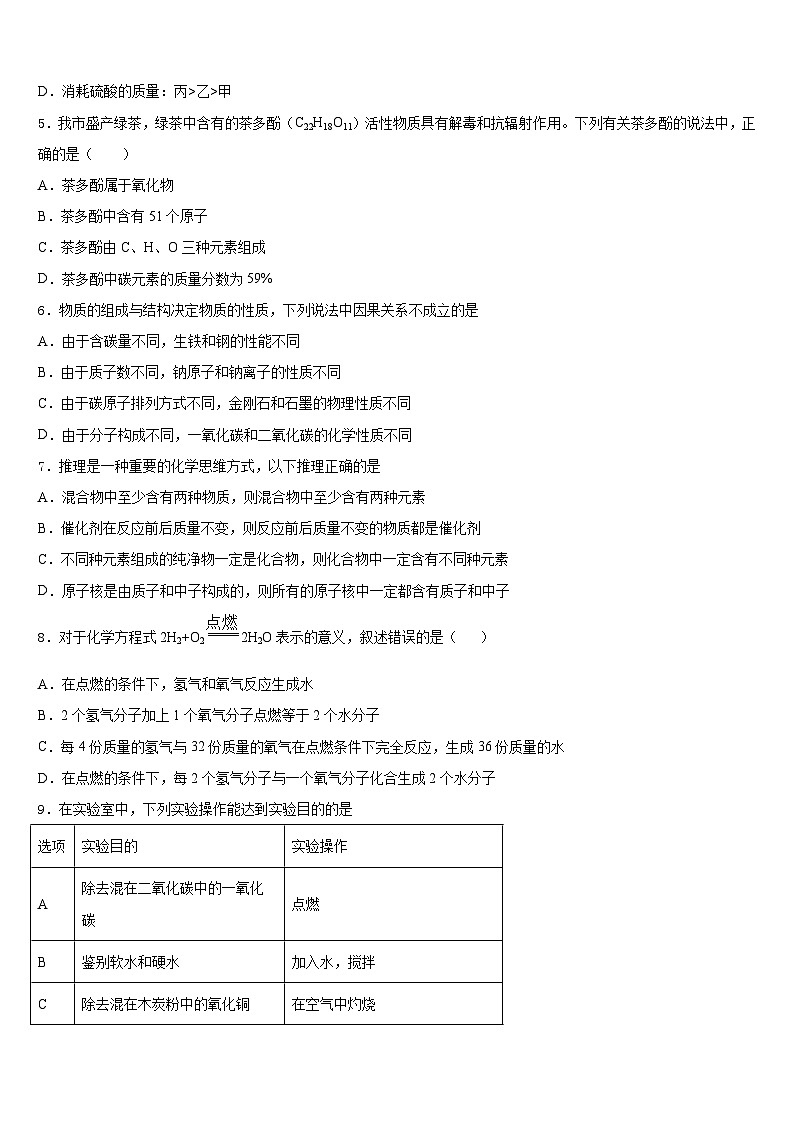 天津市东丽区名校2023-2024学年九上化学期末综合测试模拟试题含答案02
