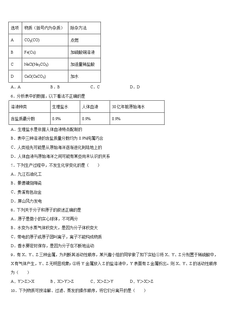 安徽省合肥市庐阳区第四十二中学2023-2024学年九年级化学第一学期期末综合测试模拟试题含答案第2页