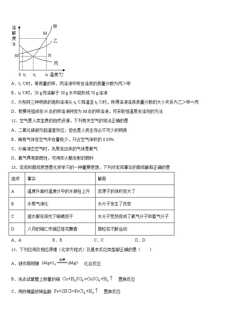 安徽省宣城市第六中学2023-2024学年九年级化学第一学期期末综合测试模拟试题含答案第3页