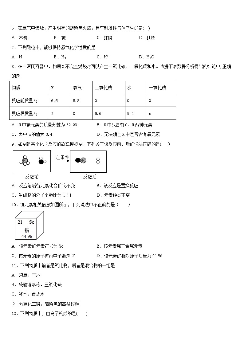 安徽省宿州市名校2023-2024学年化学九上期末学业质量监测试题含答案02