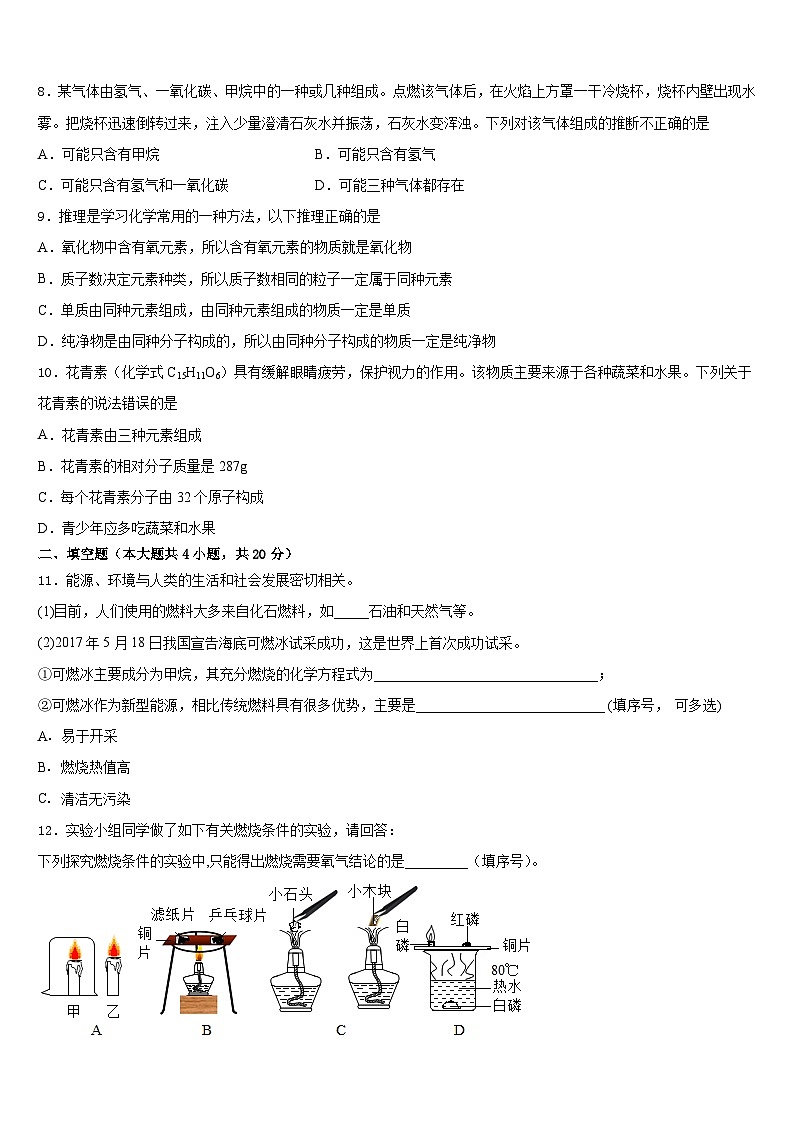 安徽省阜阳九中学2023-2024学年九上化学期末复习检测试题含答案03